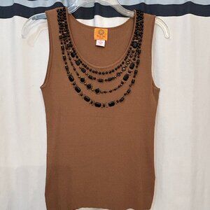 Ruby Rd Chocolate Brown Ribbed Tank Top Petite Medium